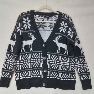 Forever 21 Heavy Knit Cardigan Sweater Size‎ S Gray White Winter Cotton Blend